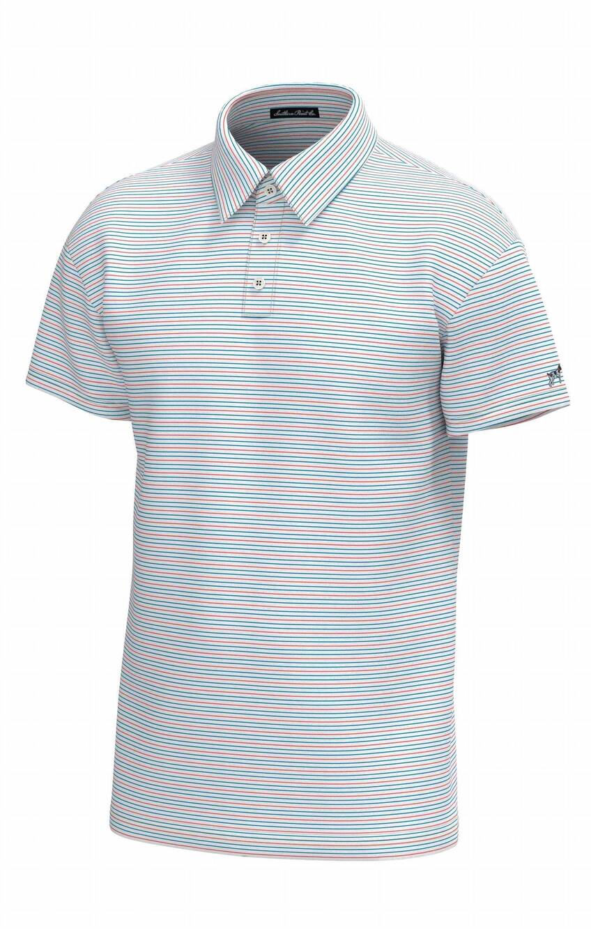 NEW SOUTHERN POINT CO. men's bayside stripe performance polo in hawaiian blue